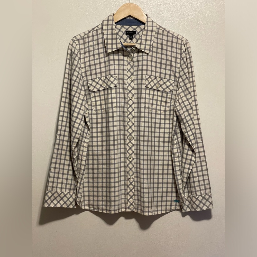 Talbots cream & gray button down